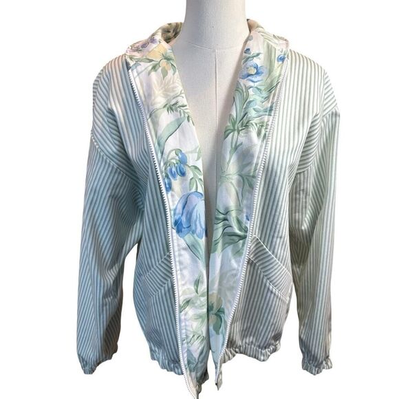 Vintage 90’s Reversible Floral Striped Cottagecore Coquette Zip Up Jacket Large - Picture 6 of 16
